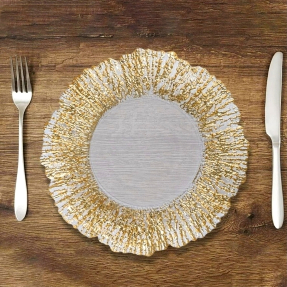 Beautiful durable Glass Service Platter with gold
